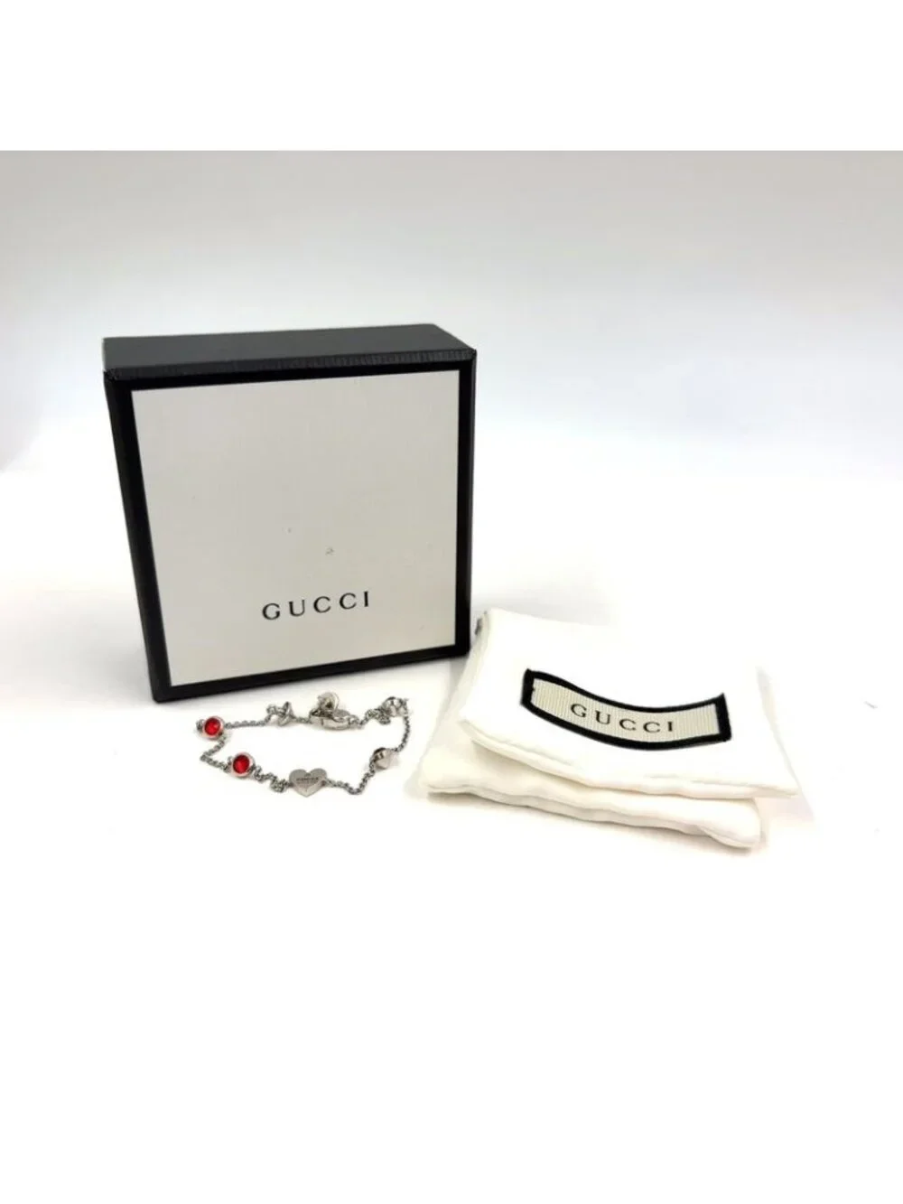 Gucci Trademark Heart Crystal Silver Red Bracelet - Picture 10 of 10